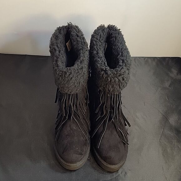 MADDEN GIRL LEATHER FRINGE ROUND TOE WOMEN"S SLIP-ON BOOT - Picture 1 of 16